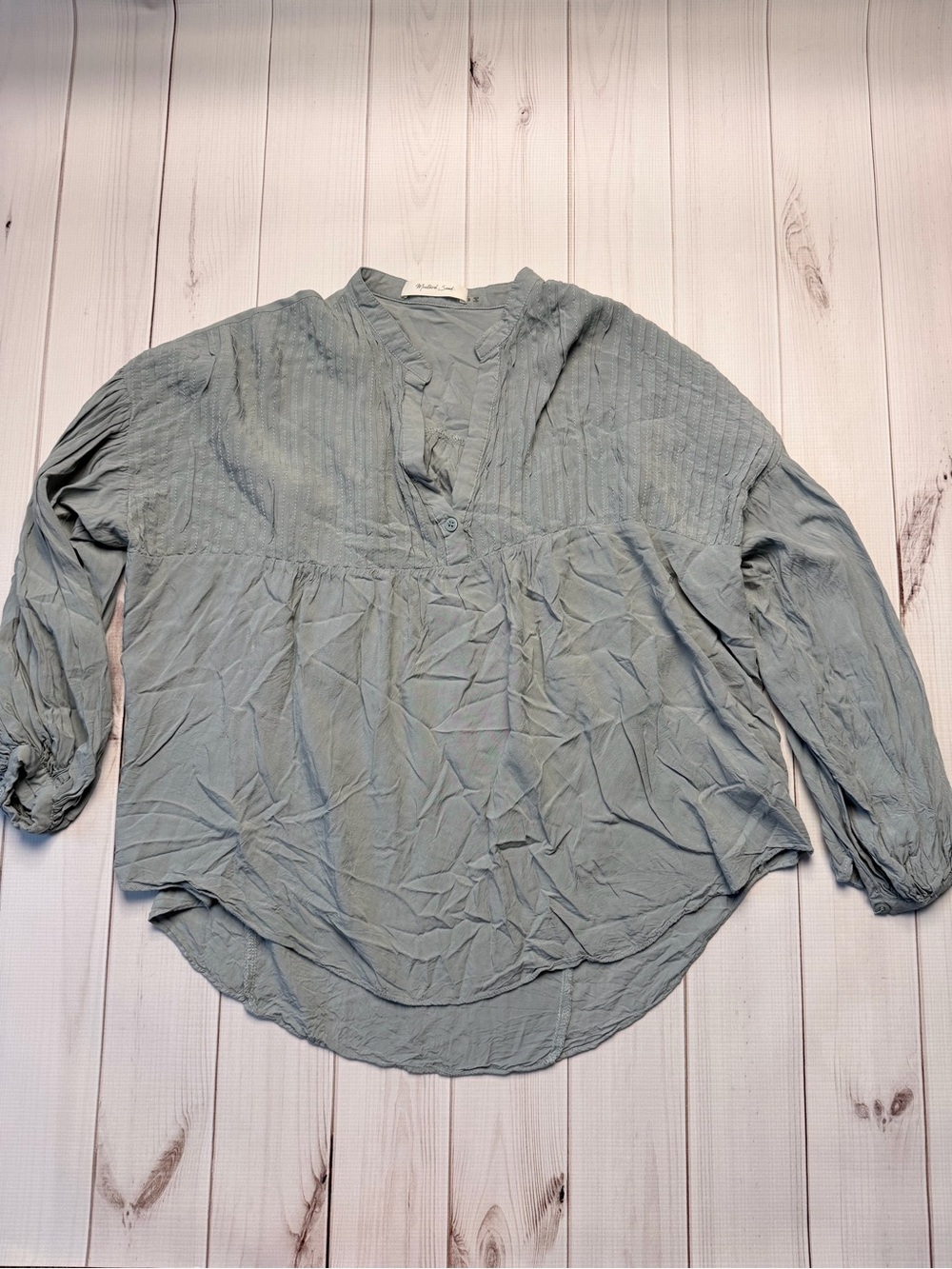 Mustard Seed Sage Green Pintuck Button-Front Blouse